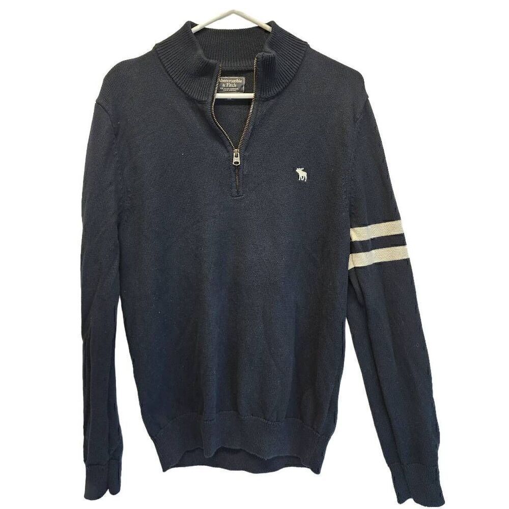 Abercrombie & Fitch 1/4 Zip Navy Blue Crewneck Sweater Men's Size M H17